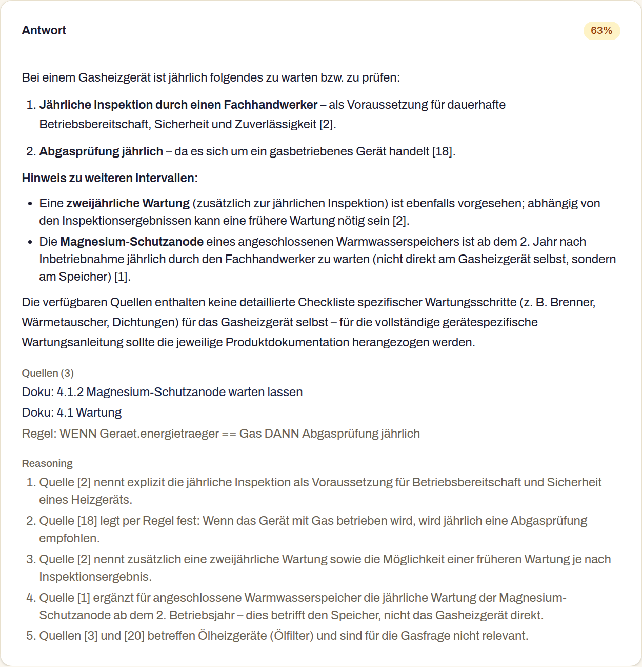 Belegte Antwort mit Citations und Reasoning-Trace